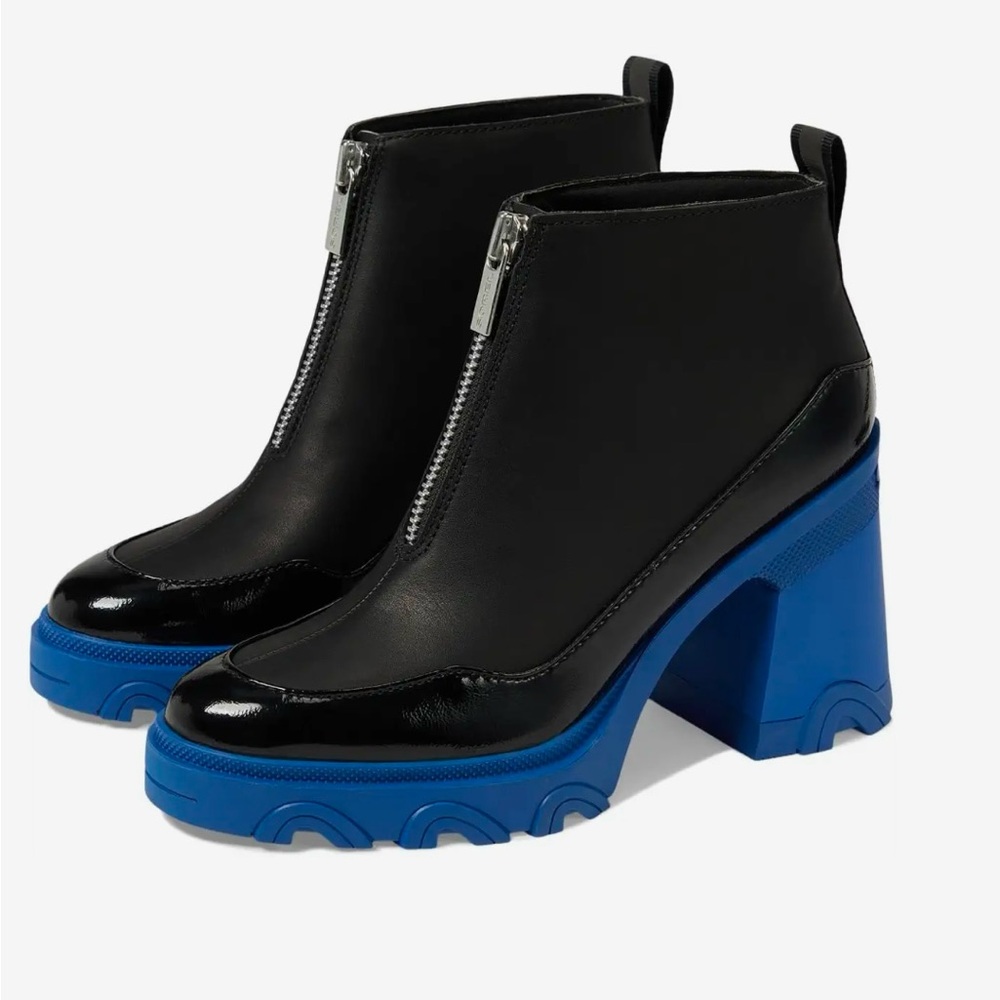 Sorel Brex Heel Zip: Black and Blue Heeled Boots with Chunky Block Heel